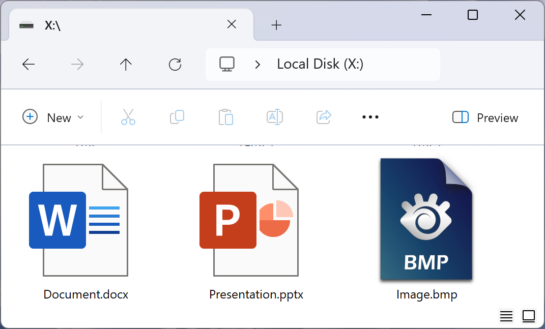 Example source folder with three files: Document.doc, Presentation.pptx, Image.bmp